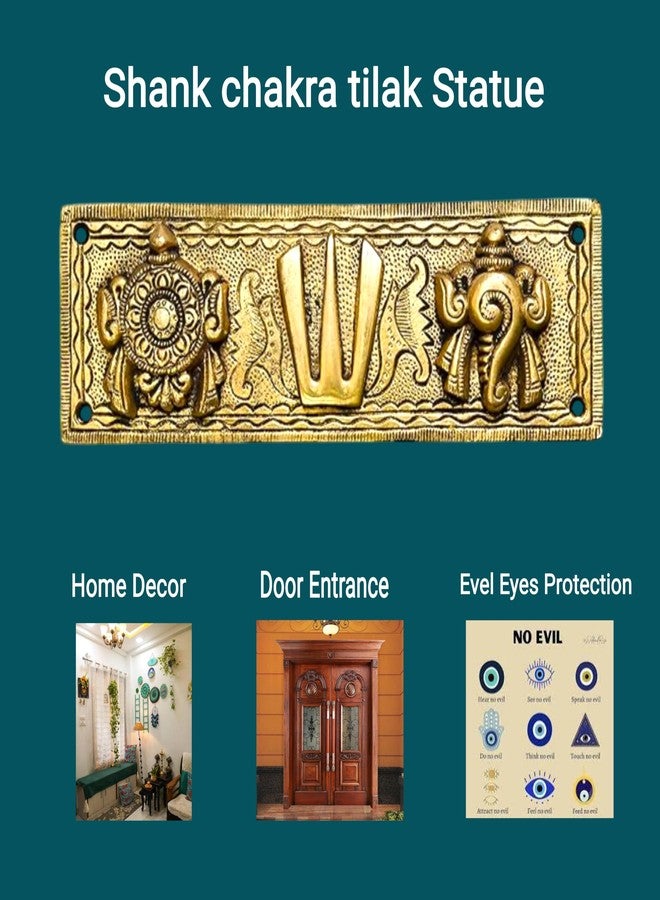 FLAIMYST Shank Chakra Tilak for Door Entrance in Aluminium Metal, Tirupati Door Wall Hanging Shankh Chakra Namah Decorative for Home, Office, Room, Religious House Warming (Gold Plating Antique) - Image 4